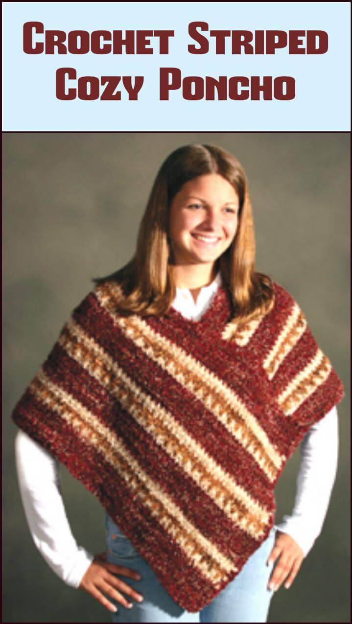 free crochet striped cozy poncho pattern